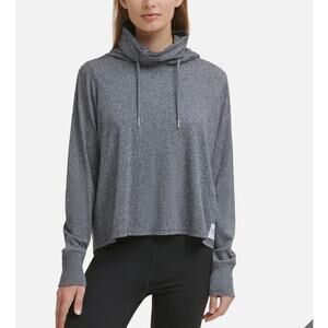 Calvin Klein Womens Performance Face-Cover Hoodie Black Heather Large NWT